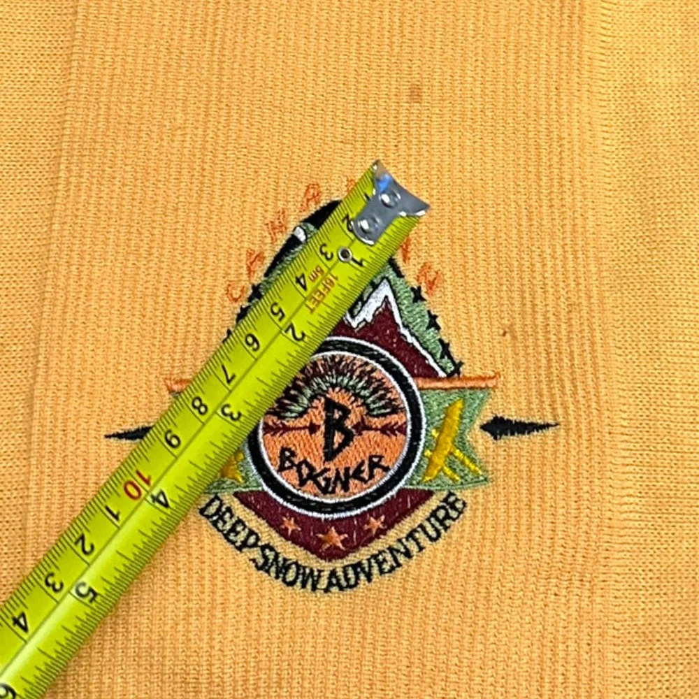Vintage Bogner Yellow Wool Blend Sweater Embroidered Mock Neck Ski Men's M Ski